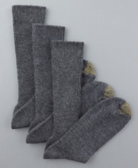 Our most popular sock!  A soft, stretchy treat for your more casual days. Ribbed texture all over.  Three pairs to a pack.
