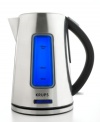 Boil better with Krups. This electric tea kettle features a sleek, stainless steel design and operates without a cord – just lift the kettle off its base to pour and serve wherever you want. One-year warranty. Model BW3990. Qualifies for Rebate