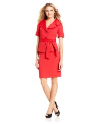 Tahari by ASL's skirt suit looks fresh in a vibrant red, decked out with a rich texture and stylishly tailored details.