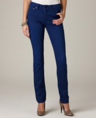 A skinny fit is made edgy with allover crinkled denim in this petite look from DKNY Jeans. The rich, saturated wash adds a luxe touch, too!