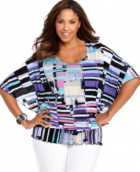 Look gorgeous in a graphic print with Style&co.'s butterfly sleeve plus size top, finished by smocked hem.