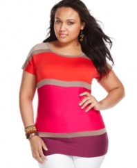 Take a dip in the season's color pool! Sporting blocks of potent hues, this plus size top from ING is a trend-right item for the fashion-loving girl!
