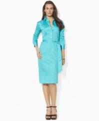 Lauren by Ralph Lauren's classic petite shirtdress is rendered in cotton sateen and finished with a self-belt waist for a figure-flattering fit.