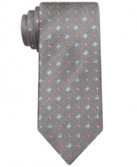 Small, but mighty. This neat-patterned skinny tie from Bar III instantly pulls together your work look.