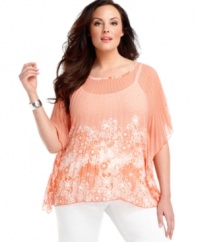 Refresh your casual style this season with Alfani's butterfly sleeve plus size top-- it's a sheer winner!