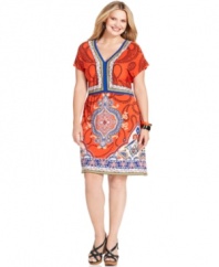Make an on-trend statement in Style&co.'s short sleeve plus size dress, showcasing a scarf print!