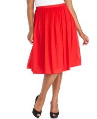 Showcase your feminine flair with DKNYC's plus size A-line skirt, highlighted by a pleated finish.
