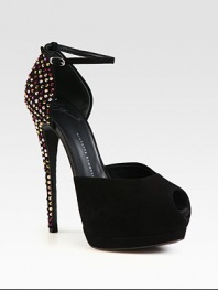 A multicolored crystal-coated heel defines this platform silhouette of ultra-fine suede. Suede and crystal-covered heel, 5¾ (145mm)Hidden wooden platform, 1½ (40mm)Compares to a 4¼ heel (110mm)Suede upperAdjustable ankle strapLeather lining and solePadded insoleMade in Italy