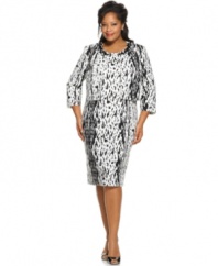 Kasper elevates this plus size suit with an eye-catching print, beaded neckline and chic silhouette.