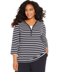 Top off your casual looks with Karen Scott's striped plus size hoodie-- grab all the colors at an Everyday Value price!