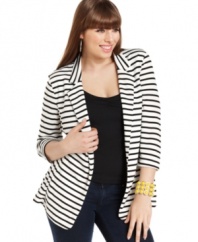 Top off your casual looks with ING' striped plus size jacket-- it's so on-trend for the season!