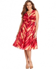 Set your work wardrobe ablaze with Jones New York Signature's sleeveless plus size dress, featuring a fiery print!
