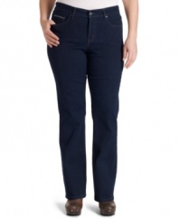 Levi's bootcut plus size jeans feature a slimming tummy panel for a flattering fit-- partner them with your favorite tops!