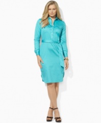 Lauren by Ralph Lauren's classic plus size shirtdress is rendered in cotton sateen and finished with a self-belt waist for a figure-flattering fit.