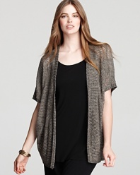 A metallic sheen and variegated stitching lend lush dimension to this Eileen Fisher Plus cardigan. Slip on the layer for instant luxe appeal.