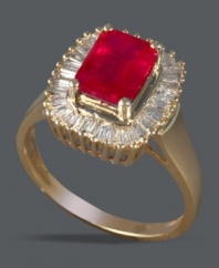 Royally unique. Effy Collection's one-of-a-kind ring style features a baguette-cut ruby (2-1/4 ct. t.w.) surrounded by baguette-cut diamonds (1/2 ct. t.w.). Set in 14k gold.