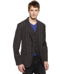 Change your regular pattern with this plaid blazer from Kenneth Cole Reaction.