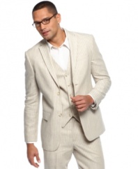 Button up your workweek look with this striped blazer from Perry Ellis.