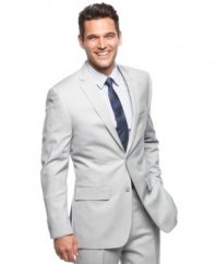 Update your dresswear collection with the modern cut of this slim-fit gray blazer from Alfani RED.