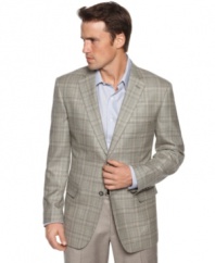 Finish off your dress look with this handsome plaid blazer from Tasso Elba.