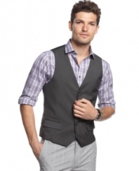 Button up your sleek style! Add this Alfani vest to any outfit for a slim, sophisticated silhouette.