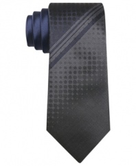 A subtle pattern in a skinny shape makes this Bar III tie the most modern approach to dresswear.