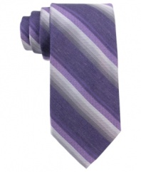 Follow the lines in your wardrobe. With streamlined stripes, this Calvin Klein tie always keeps it sleek.