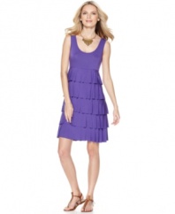 Crafted of a supersoft fabric, Spense's petite dress features a flouncey tiered skirt and a scoop neckline that's the perfect backdrop for a statement necklace. (Clearance)