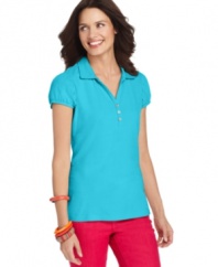 Style&co. builds a prettier petite polo, complete with puff sleeves and a feminine silhouette!