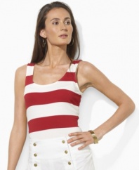 Relaxed and breezy with chic maritime stripes, Lauren by Ralph Lauren's nautical-inspired petite tank top is crafted from breathable stretch jersey for comfort and style.
