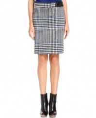 Add graphic verve to your look with a chic, houndstooth-check pencil skirt from MICHAEL Michael Kors. A faux-leather buckle at the waist means you're already perfectly accessorized.