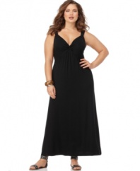Lounge in style with Spense's sleeveless plus size maxi dress, featuring a knotted front-- it's one of the season's hottest looks!