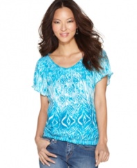 A beautiful batik print gives Style&co.'s petite peasant top a touch of exotic flair!