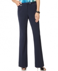 A sleek flat front is highlighted by hardware detail on Jones New York Signature's new petite dress trousers. Looks completely polished with a pair of heels or patent flats. (Clearance)