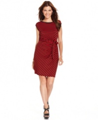 Throw on this petite dress from Spense for a casual look that's chic! Stripes keep it on-trend and an attached belt creates a flattering waistline.