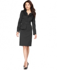 Suit up with Anne Klein--this petite jacket and skirt feature contemporary touches and make a polished, professional look.