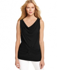 A draped cowl neck and twist detail add feminine flair to this petite MICHAEL Michael Kors tank -- a stylish spin on a spring staple! (Clearance)