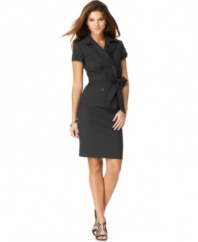 Super subtle stripes give this stylish petite skirt suit by Nine West extra depth while the silhouette puts on the polish.