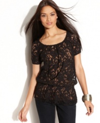 INC's petite top features a flirty, blouson-style fit and a luxe lace that makes the look sexy and sophisticated at the same time.