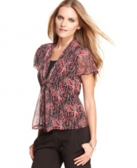 Inject some serious style into your workday outfit with this petite flutter-sleeve printed top by Elementz!