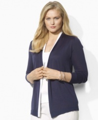 Lauren by Ralph Lauren's plus size cardigan is crafted in lightweight combed cotton with a modern open front. (Clearance)