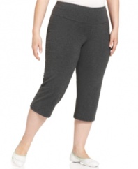 Lounge in the plush comfort of Style&co. Sport's plus size active pants, enhanced by a shaping panel.