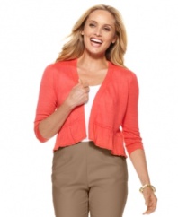 This ruffled, cropped cardigan by Charter Club is just the petite piece you need to add to your wardrobe this season!