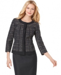 A tweed jacket is timeless chic, and T Tahari's petite three-quarter sleeve version features a contrasting trim that highlights the variegated texture even more. Wear to work or on the weekends with jeans! (Clearance)