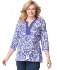 Get a casually chic look with Charter Club's three-quarter sleeve plus size tunic top, featuring a vibrant print-- it's an Everyday Value!