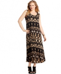 Unleash your wild side with Calvin Klein's sleeveless plus size maxi dress, spotlighting a safari print.