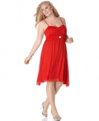Ring in the holidays with Ruby Rox's sleeveless plus size dress, accentuated by a ruched empire waist. (Clearance)