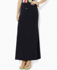Graceful and fluid in a foundation of luxurious stretch jersey, this Lauren by Ralph Lauren petite skirt takes chic style to great lengths in a modern, floor-sweeping length.