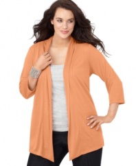 Add a lightweight layer to your look this season with AGB's three-quarter sleeve plus size cardigan.