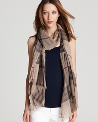 In Burberry's classic check, this oblong scarf offers lightweight luxe in a sheer, gauzy fabrication.